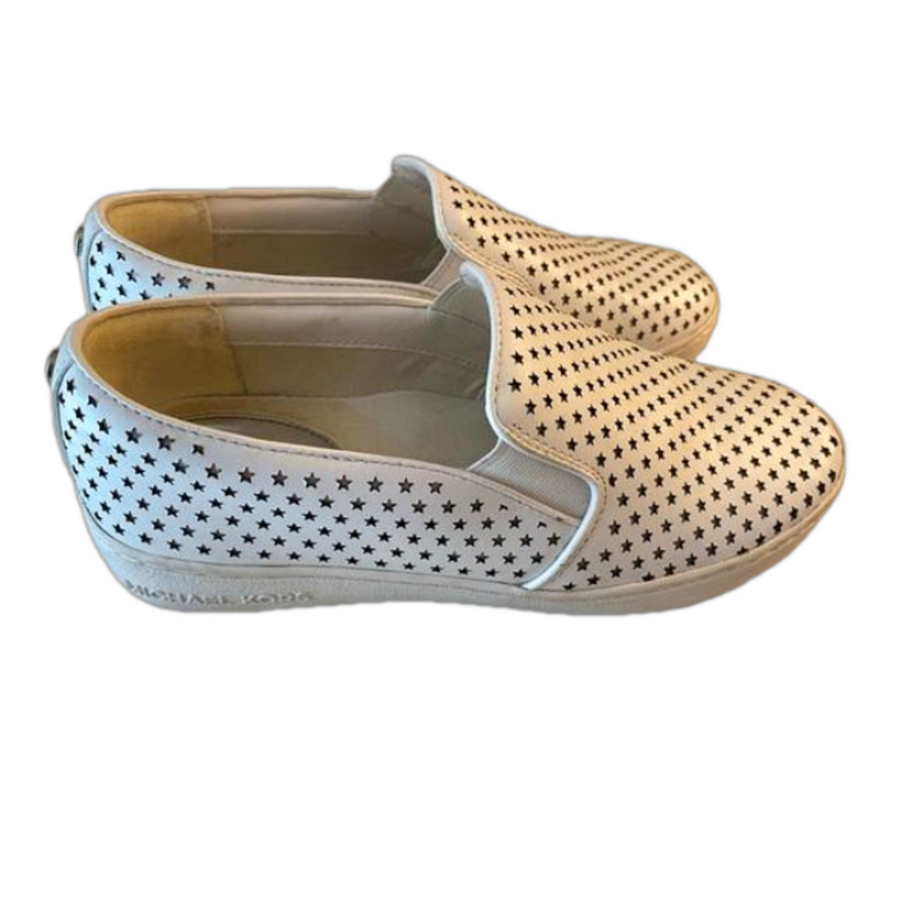 Michael Kors Keaton Perforated Star Leather Slip On Sneakers White 5.5M